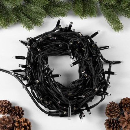 Garland “thread” 10 m, IP65, UMS, dark rubber thread, 100 LED, warm white glow, 220 V-1