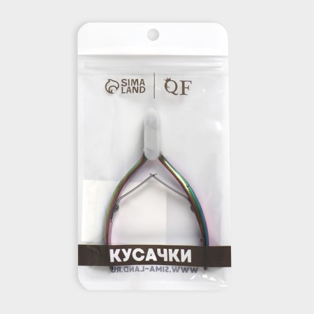 Manicure nippers for cuticle, curved blade, double spring, 10.5 cm, blade length - 5 mm, chameleon color-6
