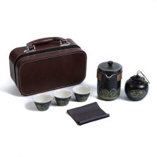 A set for a tea ceremony 6 items per 3 people: a cup 50 ml, a kettle 280 ml, black