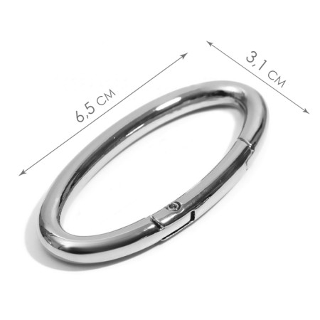 Oval-karabin, 6.5 × 3.1 cm / 54 × 6 mm, 5 pcs, silver color-1