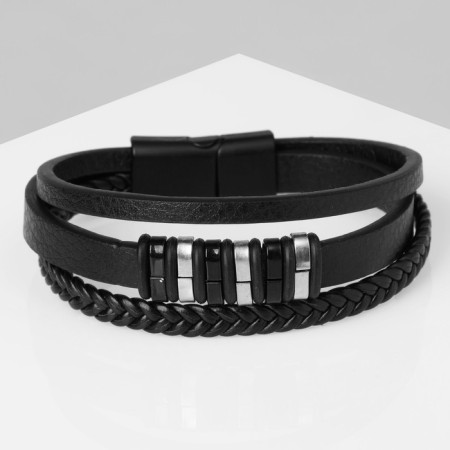 Bracelet Unisex "Power" three links, black color with ferrous-silver metal, 21.5 cm