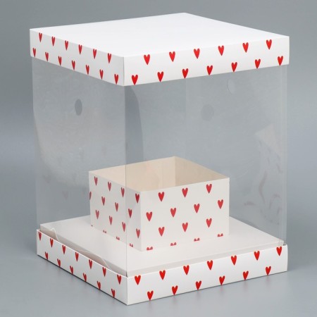 Gift box for flowers with a vase and PVC windows folding, packaging, "heart", 23 x 30 x 23 cm-2