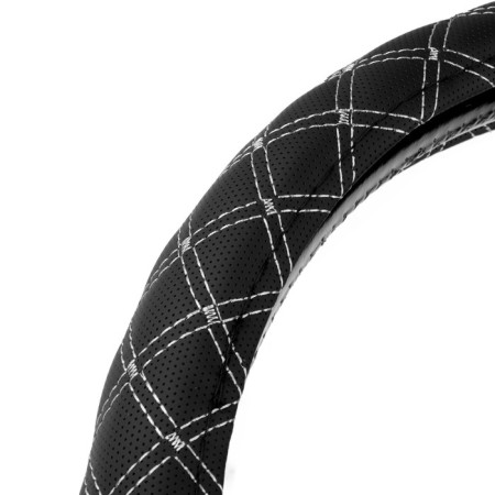 Braid on the steering wheel Nova Bright eco-leather, stitching gray rhombus, black, size l, 39-41 cm-2