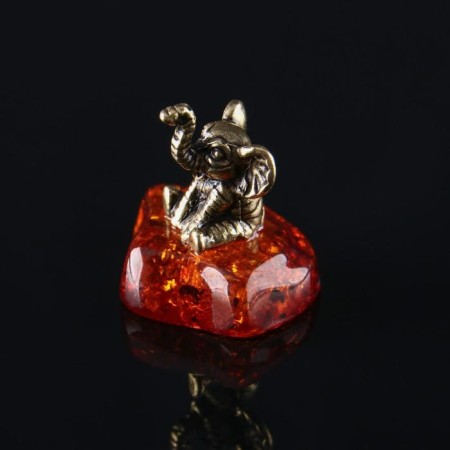Souvenir "Elephant with a trunk up", brass, amber resin, 1.5x1.2x1.0 cm-1