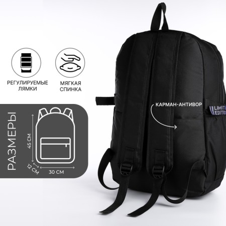 School backpack on lightning from textiles, 5 pockets, black color-1