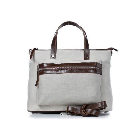Female bag, textile material/genuine leather, 340x230x130 cm, milk/brown-1