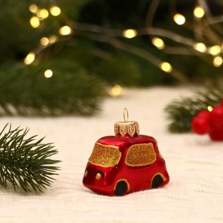 Christmas tree toy "Bus" manual painting, 4.6x6.4x2.7 cm, red-2