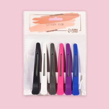 Hair clamps, with silicone tape, set - 6 pcs, 11 cm, color mix-4