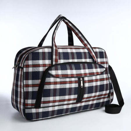 Road bag with lightning, outer pocket, long belt, blue/white color