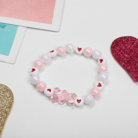 Bracelet Children's "chosen" bear in hearts, white-pink color-2