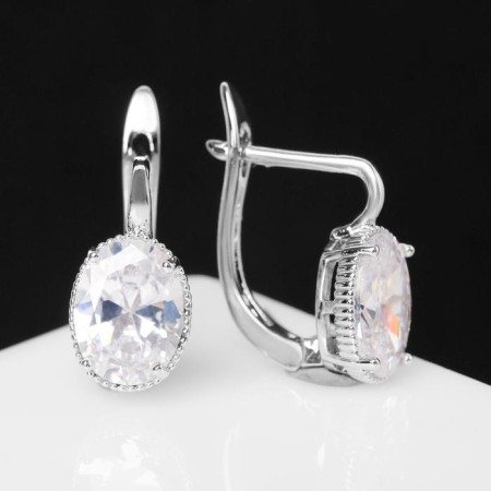Earrings with “Bloom” rhinestones, mini ovals, white color in silver-1