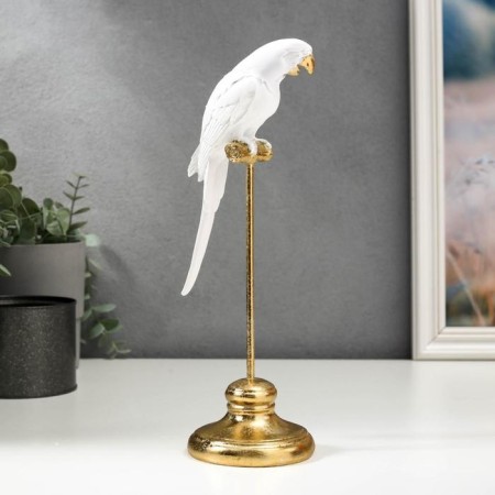 Souvenir Polystone "White Parrot Ara on Golden Pug" 27.5x8.5x9 cm-2