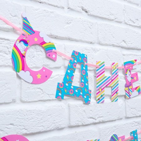Garland on the tape "Happy Birthday!", Unicorn, length 250 cm-1