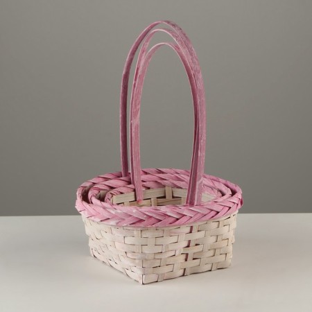 A set of wicker baskets, D16x10/31 cm, D19x10/32 cm, d21x11/36 cm, 3 pcs, pink, bamboo-1