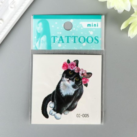 Tattoo on the body color "cat in a fluid wreath" 6x6 cm-1