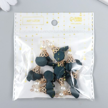 Decor for creativity Textile "Flower with pearls. Coniferous" set 10 pcs 2.5 cm-3