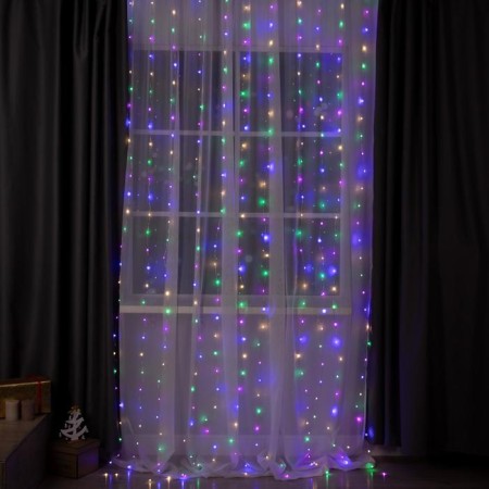 Garland "Curtain" 2 × 3 m Rosa, IP20, silver thread, 450 LED, glow of multi, 8 modes, 220 V