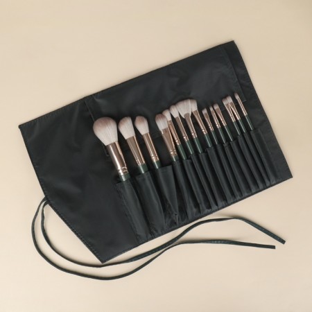 A set of makeup brushes "Lillian", 14 items, a case on the ties, the color is green/gray-9