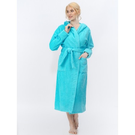 Women's robe with a hood, size 48-50, blue color-3
