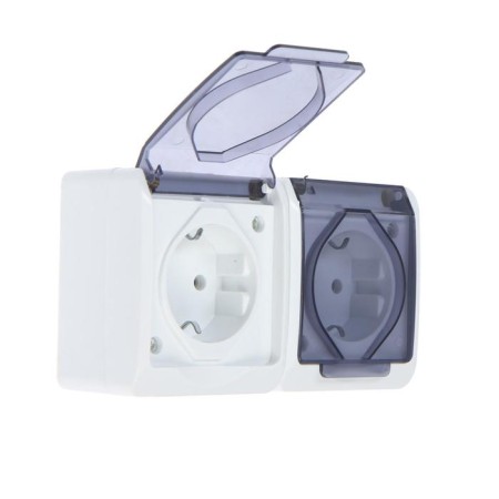 The outlet is double, 16 A, overhead, with salary, IP44, street, white-1