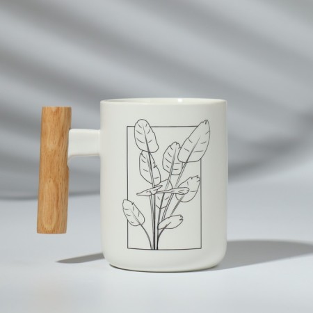 Ceramic "Leaves" mug, 400 ml, white color-1