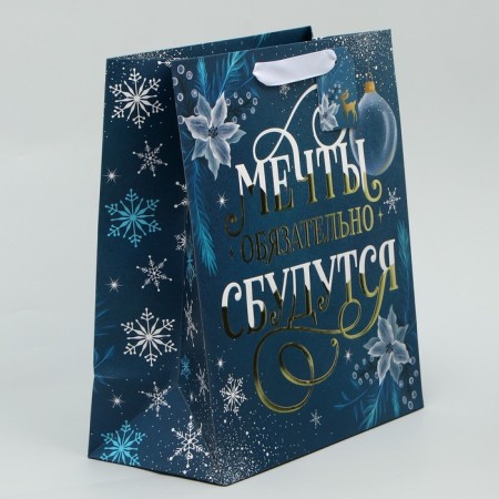 Laminated vertical package, congregation embossing “Dreams will come true”, Ml 23 x 27 x 11.5 cm, New Year-1