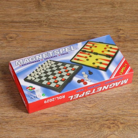 Board game 3 in 1 "Zuk": backgammon, chess, checkers, magnetic board 24.5 x 24.5 cm-8