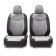 Auto-Cherkhly Signature, Velor material, 5 mm foam, 3D cut, 15 objects, 5 headrests, 2 pockets, 4 zippers, 4 end valves, Airbag black and gray
