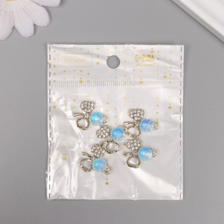 Decor for creativity metal, rhinestones "Bow with stone" gold, blue 2x1.7x0.6 cm-3