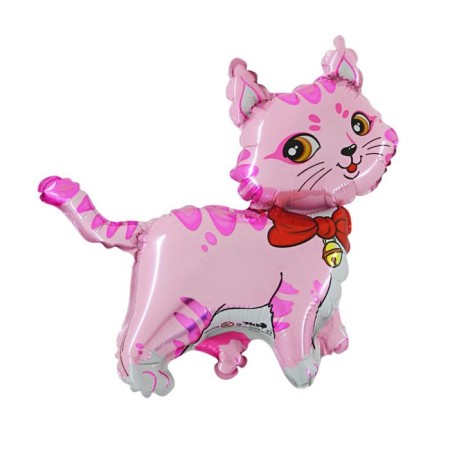 Foil ball 13 "A cat with a bow, for a stick, pink color