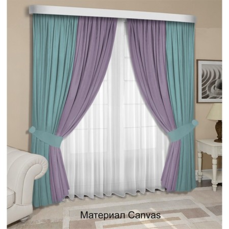 Set of curtains "Canvas", size 200x250 cm, 2 pcs, turquoise color, purple color