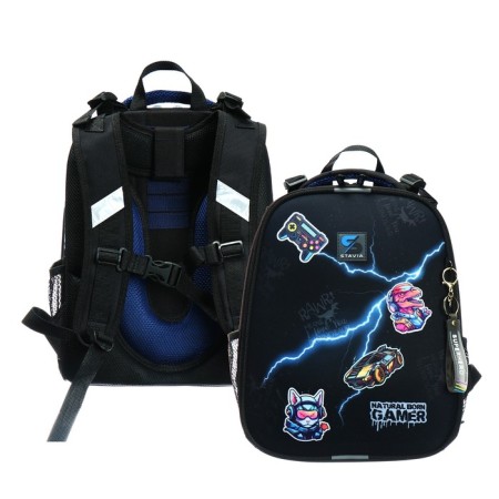 School backpack 38 x 30 x 16 cm, ergonomic back, Stavia "Gamer", black