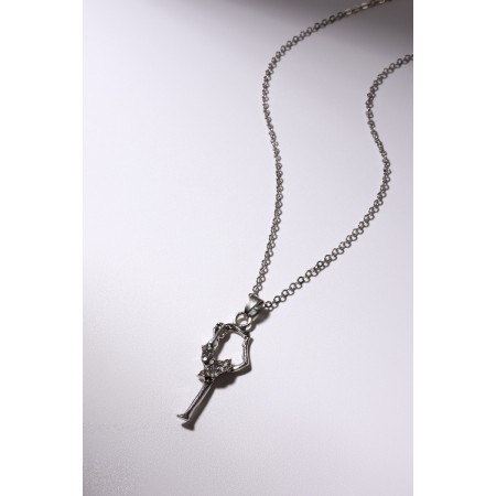 Set of 5 objects: 4 pairs fluffs, pendant "gymnast", white color in silver, 40 cm-3