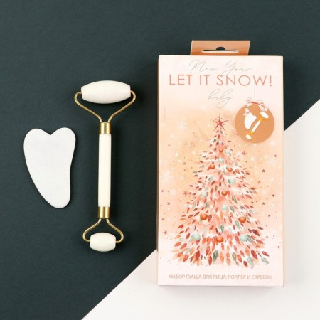 Set: roller massager and scraper of Guasha “Let it Snow!”, Calcite and Serpentin-1