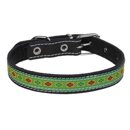 Leather collar with synthetic winterizer, with braid, 39-51 x 2.5 cm, mix
