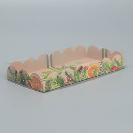 Box for confectionery products with PVC lid "Mandarins and needles", 10.5 x 21 x 3 cm, New Year-1