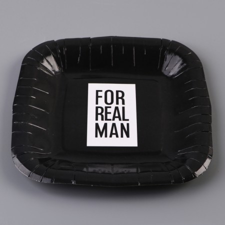 Disposable plate of square paper "man", black, 16.5x16.5 cm-2