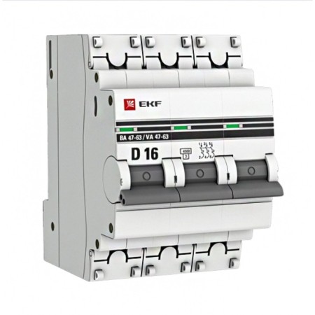 Circuit breaker automatic modular 3P D 16A 4.5ka VA 47-63 Proxima EKF MCB4763-3-16D-PRO