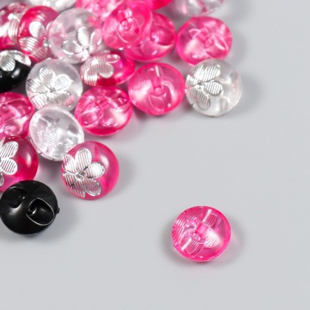 Buttons plastic on midnight "Silver Flower" Color Mix set 40 pcs 1.2x1.2 cm-2