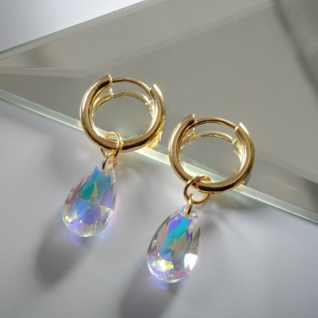 Earrings with the removable element "Transformer" Crystal drop, Rainbow color in gold-1