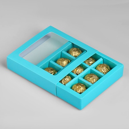 Box for 9 sweets with a shell, blue, 13.7 x 13.7 x 3.5 cm