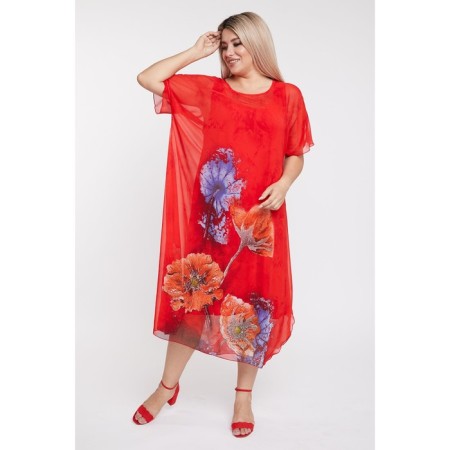 Women's dress, size 66, red color-1