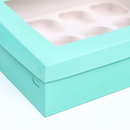 Packaging for 12 cupcakes with a window, green, 32.5 x 25.5 x 10 cm-2