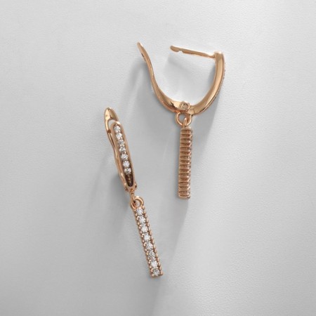 Earrings with rhinestones Xuping suspension are small, white color in pink gold-2
