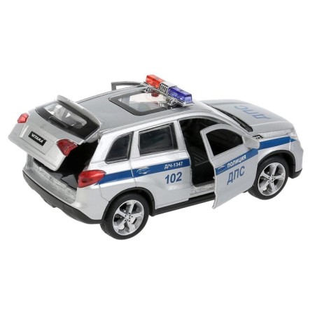 Metal machine “Suzuki vitara Police”, 12 cm, doors and trunk open, silver color-4