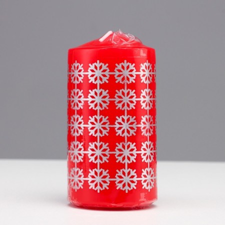 Candle - cylinder "Christmas balls", 5x10 cm, red with silver-2