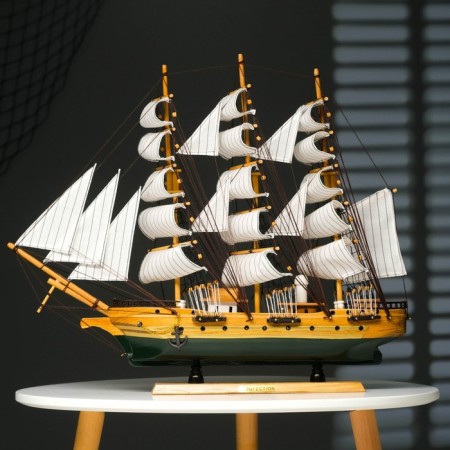 Ship "Odyssey" with white sails, green-brown corps, 58*8*48cm-7