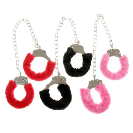 Handcuffs with fur, on a chain, color mix-1