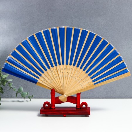 Fan bamboo, textiles h = 21 cm "monocet" in the box, blue-2
