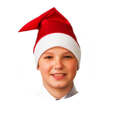 The cap is New Year, red, plush, p. 52–54 cm